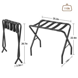 AMHANCIBLE Luggage Rack, Set of 2, Foldable Suitcase Stands, Metal Luggage Holder for Guest Room, Bedroom, Hotel, Holds up to 50 kg, Easy Assemble, Black HLR01BK