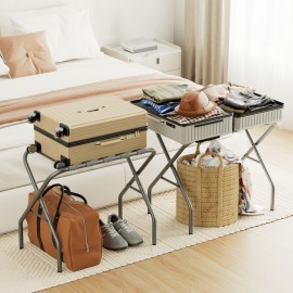 AMHANCIBLE Luggage Rack, Set of 2, Foldable Suitcase Stands, Metal Luggage Holder for Guest Room, Bedroom, Hotel, Holds up to 50 kg, Easy Assemble, Grey HLR01GY