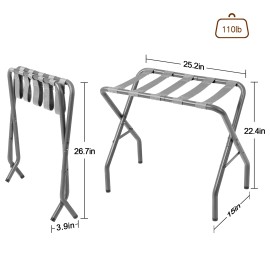 AMHANCIBLE Luggage Rack, Set of 2, Foldable Suitcase Stands, Metal Luggage Holder for Guest Room, Bedroom, Hotel, Holds up to 50 kg, Easy Assemble, Grey HLR01GY