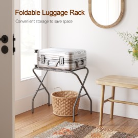 AMHANCIBLE Luggage Rack, Set of 2, Foldable Suitcase Stands, Metal Luggage Holder for Guest Room, Bedroom, Hotel, Holds up to 50 kg, Easy Assemble, Grey HLR01GY