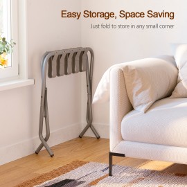 AMHANCIBLE Luggage Rack, Set of 2, Foldable Suitcase Stands, Metal Luggage Holder for Guest Room, Bedroom, Hotel, Holds up to 50 kg, Easy Assemble, Grey HLR01GY