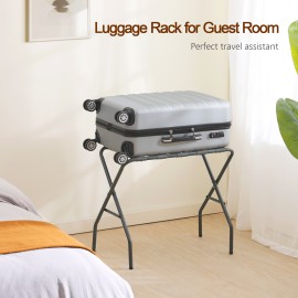 AMHANCIBLE Luggage Rack, Set of 2, Foldable Suitcase Stands, Metal Luggage Holder for Guest Room, Bedroom, Hotel, Holds up to 50 kg, Easy Assemble, Grey HLR01GY