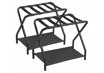 AMHANCIBLE Luggage Rack, Set of 2, Foldable Suitcase Stands for Guest Room, Metal Luggage Holder with Storage Shelf for Bedroom, Hotel, Easy Assemble, Black HLR02BK