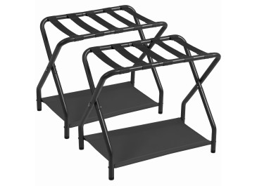 AMHANCIBLE Luggage Rack, Set of 2, Foldable Suitcase Stands for Guest Room, Metal Luggage Holder with Storage Shelf for Bedroom, Hotel, Easy Assemble, Black HLR02BK