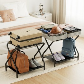 AMHANCIBLE Luggage Rack, Set of 2, Foldable Suitcase Stands for Guest Room, Metal Luggage Holder with Storage Shelf for Bedroom, Hotel, Easy Assemble, Black HLR02BK