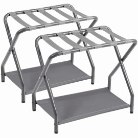 AMHANCIBLE Luggage Rack, Set of 2, Foldable Suitcase Stands for Guest Room, Metal Luggage Holder with Storage Shelf for Bedroom, Hotel, Easy Assemble, HLR02GY