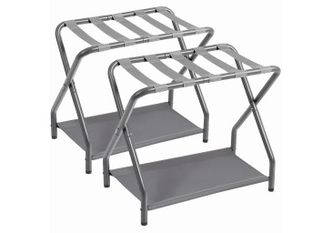 AMHANCIBLE Luggage Rack, Set of 2, Foldable Suitcase Stands for Guest Room, Metal Luggage Holder with Storage Shelf for Bedroom, Hotel, Easy Assemble, HLR02GY