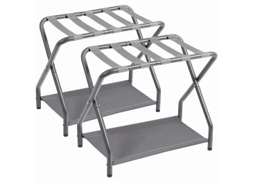 AMHANCIBLE Luggage Rack, Set of 2, Foldable Suitcase Stands for Guest Room, Metal Luggage Holder with Storage Shelf for Bedroom, Hotel, Easy Assemble, HLR02GY