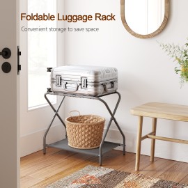 AMHANCIBLE Luggage Rack, Set of 2, Foldable Suitcase Stands for Guest Room, Metal Luggage Holder with Storage Shelf for Bedroom, Hotel, Easy Assemble, HLR02GY