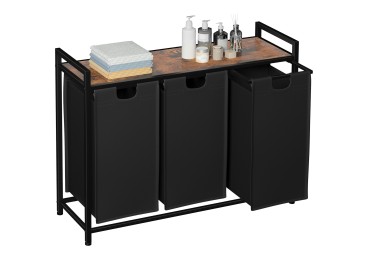 AMHANCIBLE Laundry Hamper with 3 Section, Laundry Basket with 3 Pull-Out and Removable Bags, Laundry Sorter with Shelf, Dirty Clothes Hamper for Laundry Room, Bathroom, 3 x 10 Gallons (38L) HLS03BR