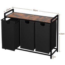 AMHANCIBLE Laundry Hamper with 3 Section, Laundry Basket with 3 Pull-Out and Removable Bags, Laundry Sorter with Shelf, Dirty Clothes Hamper for Laundry Room, Bathroom, 3 x 10 Gallons (38L) HLS03BR