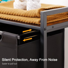 AMHANCIBLE Laundry Hamper with 3 Section, Laundry Basket with 3 Pull-Out and Removable Bags, Laundry Sorter with Shelf, Dirty Clothes Hamper for Laundry Room, Bathroom, 3 x 10 Gallons (38L) HLS03BR