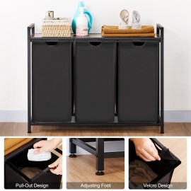 AMHANCIBLE Laundry Hamper with 3 Section, Laundry Basket with 3 Pull-Out and Removable Bags, Laundry Sorter with Shelf, Dirty Clothes Hamper for Laundry Room, Bathroom, 3 x 10 Gallons (38L) HLS03BR