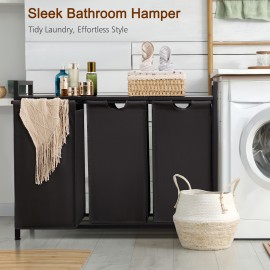 AMHANCIBLE Laundry Hamper with 3 Section, Laundry Basket with 3 Pull-Out and Removable Bags, Laundry Sorter with Shelf, Dirty Clothes Hamper for Laundry Room, Bathroom, 3 x 10 Gallons (38L) HLS03BR