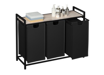 AMHANCIBLE Laundry Hamper with 3 Section, Laundry Basket with 3 Pull-Out and Removable Bags, Laundry Sorter with Shelf, Dirty Clothes Hamper for Laundry Room, Bathroom, 3 x 10 Gallons (38L) HLS03GY