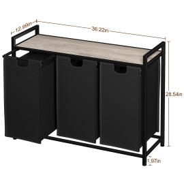 AMHANCIBLE Laundry Hamper with 3 Section, Laundry Basket with 3 Pull-Out and Removable Bags, Laundry Sorter with Shelf, Dirty Clothes Hamper for Laundry Room, Bathroom, 3 x 10 Gallons (38L) HLS03GY