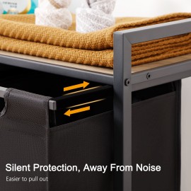 AMHANCIBLE Laundry Hamper with 3 Section, Laundry Basket with 3 Pull-Out and Removable Bags, Laundry Sorter with Shelf, Dirty Clothes Hamper for Laundry Room, Bathroom, 3 x 10 Gallons (38L) HLS03GY