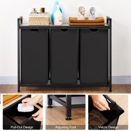 AMHANCIBLE Laundry Hamper with 3 Section, Laundry Basket with 3 Pull-Out and Removable Bags, Laundry Sorter with Shelf, Dirty Clothes Hamper for Laundry Room, Bathroom, 3 x 10 Gallons (38L) HLS03GY