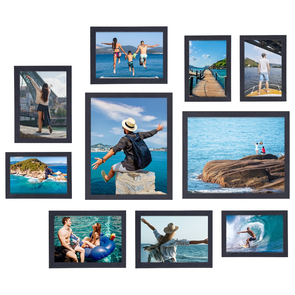 LOAKEKEL Photo Frames, Picture Frame Set of 10, Two 8x10, Four 5x7, Four 4x6, Collage Picture Frames, for Wall, Tabletop, Gallery Display, Multiple Sizes Photos, Black HPFP10BK