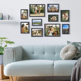 LOAKEKEL Photo Frames, Picture Frame Set of 10, Two 8x10, Four 5x7, Four 4x6, Collage Picture Frames, for Wall, Tabletop, Gallery Display, Multiple Sizes Photos, Black HPFP10BK