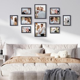 LOAKEKEL Photo Frames, Picture Frame Set of 10, Two 8x10, Four 5x7, Four 4x6, Collage Picture Frames, for Wall, Tabletop, Gallery Display, Multiple Sizes Photos, Black HPFP10BK