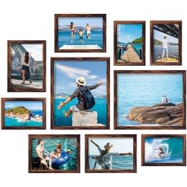 LOAKEKEL Photo Frames, Picture Frame Set of 10, Two 8x10, Four 5x7, Four 4x6, Collage Picture Frames, for Wall, Tabletop, Gallery Display, Multiple Sizes Photos, Brown HPFP10BR