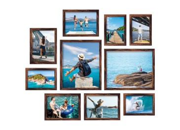 LOAKEKEL Photo Frames, Picture Frame Set of 10, Two 8x10, Four 5x7, Four 4x6, Collage Picture Frames, for Wall, Tabletop, Gallery Display, Multiple Sizes Photos, Brown HPFP10BR