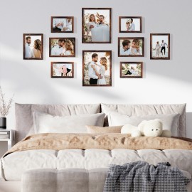 LOAKEKEL Photo Frames, Picture Frame Set of 10, Two 8x10, Four 5x7, Four 4x6, Collage Picture Frames, for Wall, Tabletop, Gallery Display, Multiple Sizes Photos, Brown HPFP10BR
