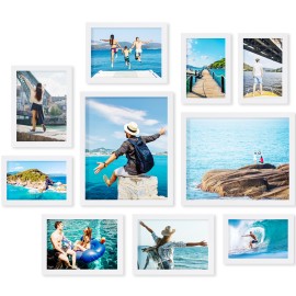 LOAKEKEL Photo Frames, Picture Frame Set of 10, Two 8x10, Four 5x7, Four 4x6, Collage Picture Frames, for Wall, Tabletop, Gallery Display, Multiple Sizes Photos, White HPFP10WT