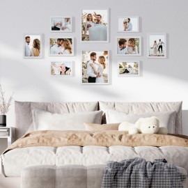 LOAKEKEL Photo Frames, Picture Frame Set of 10, Two 8x10, Four 5x7, Four 4x6, Collage Picture Frames, for Wall, Tabletop, Gallery Display, Multiple Sizes Photos, White HPFP10WT