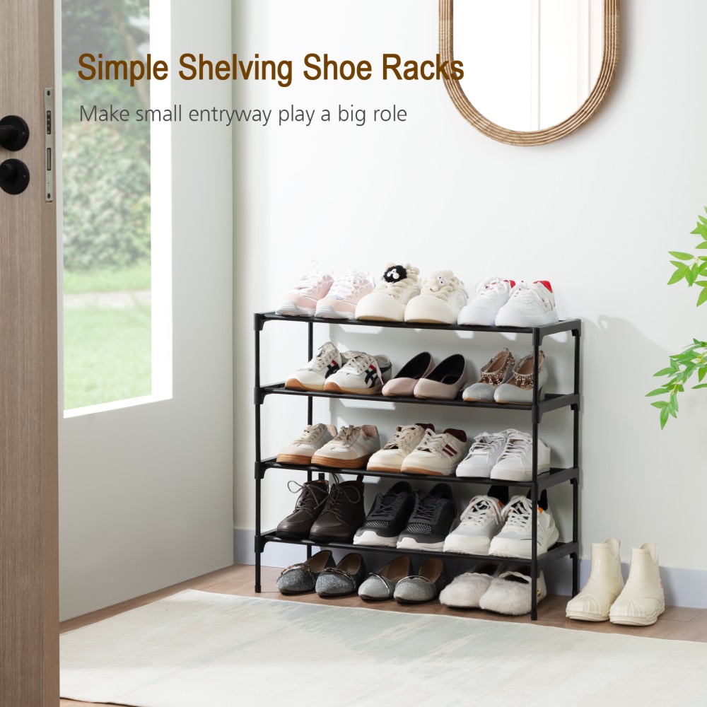 LOAKEKEL Shoe Rack, Non-Woven Fabric Portable 4 Tier Shoe Organizer