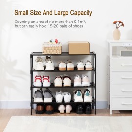 LOAKEKEL Shoe Rack, Non-Woven Fabric Portable 4 Tier Shoe Organizer