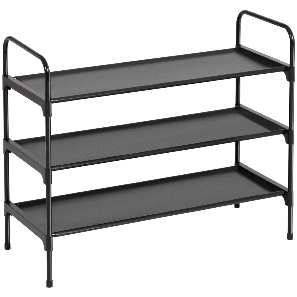 LOAKEKEL Shoe Rack, 3 Tier Non-Woven Fabric Portable Shoe Shelf, Space Saving Shoe Organizer for Closet, up to 12-16 Pairs, Shoe Storage for Entryway, Bedroom, Black HSRF03BK