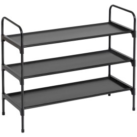 LOAKEKEL Shoe Rack, 3 Tier Non-Woven Fabric Portable Shoe Shelf, Space Saving Shoe Organizer for Closet, up to 12-16 Pairs, Shoe Storage for Entryway, Bedroom, Black HSRF03BK