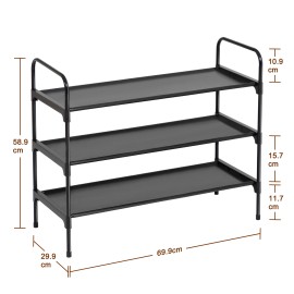 LOAKEKEL Shoe Rack, 3 Tier Non-Woven Fabric Portable Shoe Shelf, Space Saving Shoe Organizer for Closet, up to 12-16 Pairs, Shoe Storage for Entryway, Bedroom, Black HSRF03BK