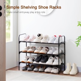 LOAKEKEL Shoe Rack, 3 Tier Non-Woven Fabric Portable Shoe Shelf, Space Saving Shoe Organizer for Closet, up to 12-16 Pairs, Shoe Storage for Entryway, Bedroom, Black HSRF03BK