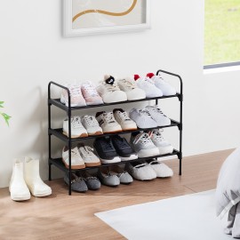 LOAKEKEL Shoe Rack, 3 Tier Non-Woven Fabric Portable Shoe Shelf, Space Saving Shoe Organizer for Closet, up to 12-16 Pairs, Shoe Storage for Entryway, Bedroom, Black HSRF03BK