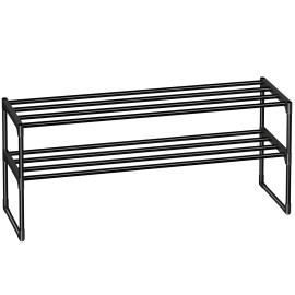 LOAKEKEL Shoe Rack, Black Metal 2 Tier Shoe Organizer for 12-15 Pairs