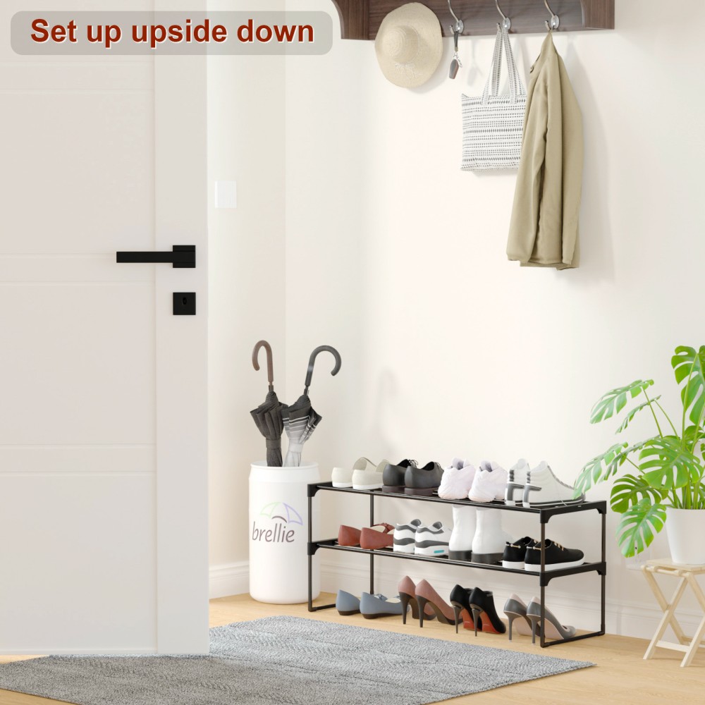 LOAKEKEL Shoe Rack, Black Metal 2 Tier Shoe Organizer for 12-15 Pairs