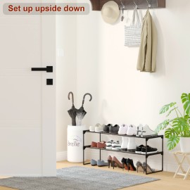 LOAKEKEL Shoe Rack, Black Metal 2 Tier Shoe Organizer for 12-15 Pairs