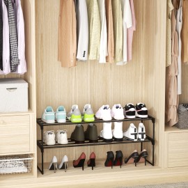 LOAKEKEL Shoe Rack, Black Metal 2 Tier Shoe Organizer for 12-15 Pairs