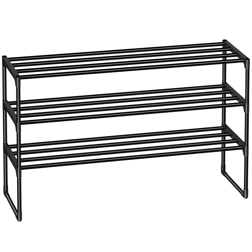 LOAKEKEL Shoe Rack, Black Metal 3 Tier Shoe Organizer for 16-20 Pairs, Space Saving Shoe Stand, Storage Shelf for Closet, Entryway, Hallway HSRM03BK