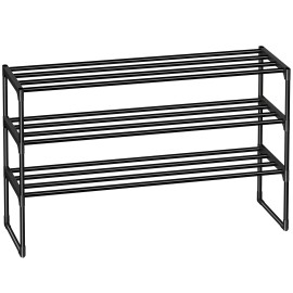 LOAKEKEL Shoe Rack, Black Metal 3 Tier Shoe Organizer for 16-20 Pairs, Space Saving Shoe Stand, Storage Shelf for Closet, Entryway, Hallway HSRM03BK