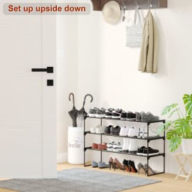 LOAKEKEL Shoe Rack, Black Metal 3 Tier Shoe Organizer for 16-20 Pairs, Space Saving Shoe Stand, Storage Shelf for Closet, Entryway, Hallway HSRM03BK