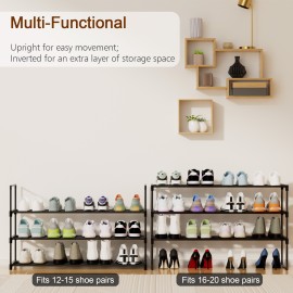 LOAKEKEL Shoe Rack, Black Metal 3 Tier Shoe Organizer for 16-20 Pairs, Space Saving Shoe Stand, Storage Shelf for Closet, Entryway, Hallway HSRM03BK