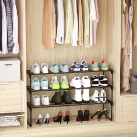 LOAKEKEL Shoe Rack, Black Metal 3 Tier Shoe Organizer for 16-20 Pairs, Space Saving Shoe Stand, Storage Shelf for Closet, Entryway, Hallway HSRM03BK