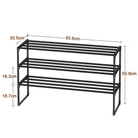 LOAKEKEL Shoe Rack, Black Metal 3 Tier Shoe Organizer for 16-20 Pairs, Space Saving Shoe Stand, Storage Shelf for Closet, Entryway, Hallway HSRM03BK