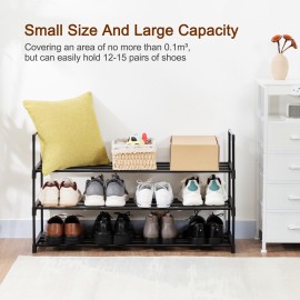 LOAKEKEL Shoe Rack, Black Metal 3 Tier Shoe Organizer for 16-20 Pairs, Space Saving Shoe Stand, Storage Shelf for Closet, Entryway, Hallway HSRM03BK