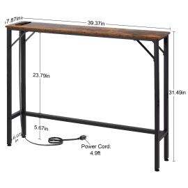 LOAKEKEL Narrow Console Table with Power Outlet & USB Port - 40 Inch Sofa Table for Couch, Entryway & Hallway