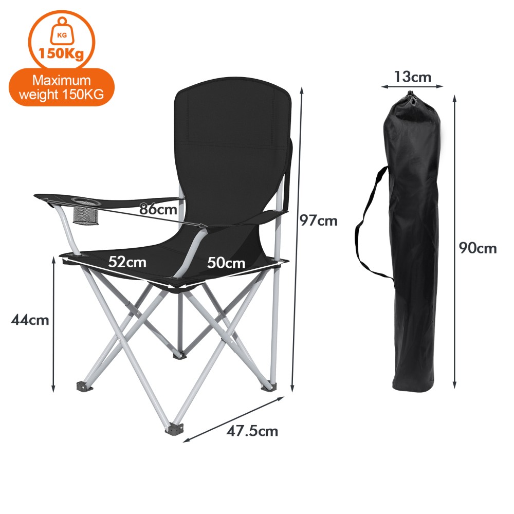 AMHANCIBLE Foldable Camping Chair, Set of 2, Folding Fishing Chairs with Cup Holder, High Backrest OCC02BK